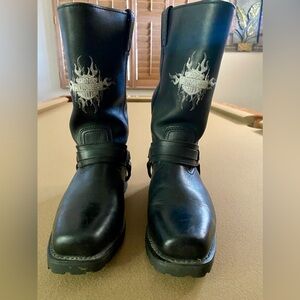 Mens Size 8.5 Black Leather Harley Davidson Boots